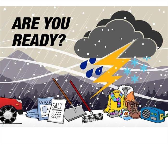 A cartoon picture of things to help prepare you for winter storms